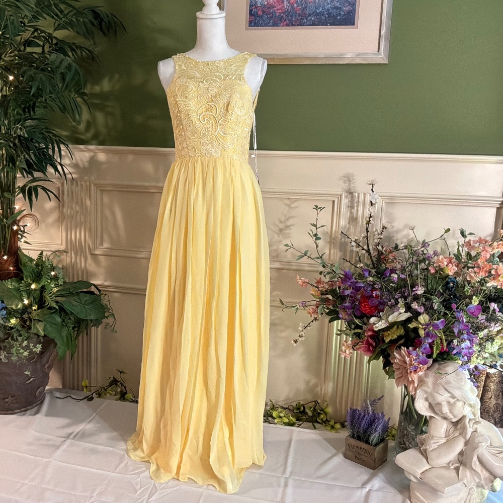 Formal Long yellow dress bridesmaids lace